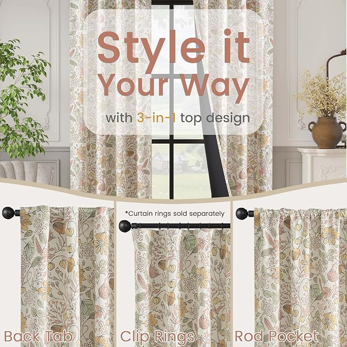 Vangao Yellow Nursery Curtains for Girls Room Easter Floral 100% Blackout Curtains 63 Inch Length Farmhouse Drapes for Bedroom Room Darkening Flower Patterned Window Treatment for Kids Set of 2