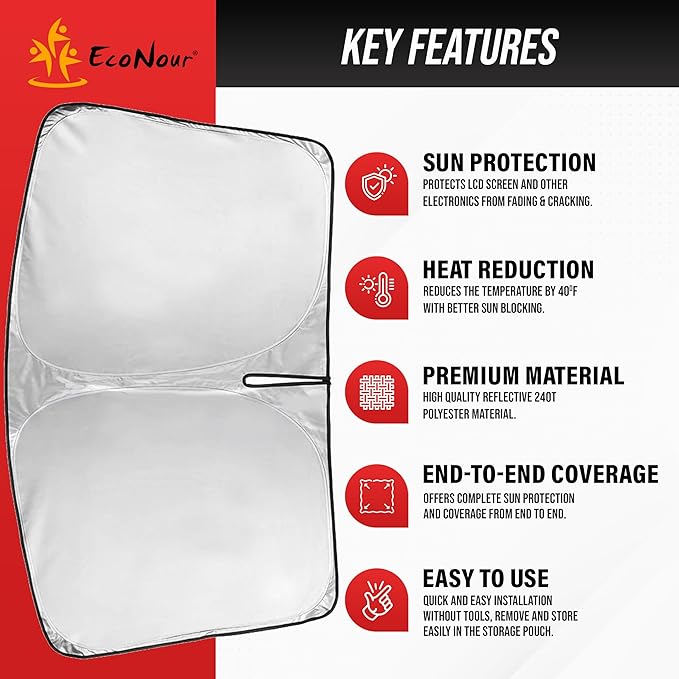 EcoNour Windshield Sun Shade Compatible for Tesla Model 3 & Model Y 2017–2026 | Custom Fit EV Front Window Sunshade | Foldable Heat & UV Reflective Sun Visor