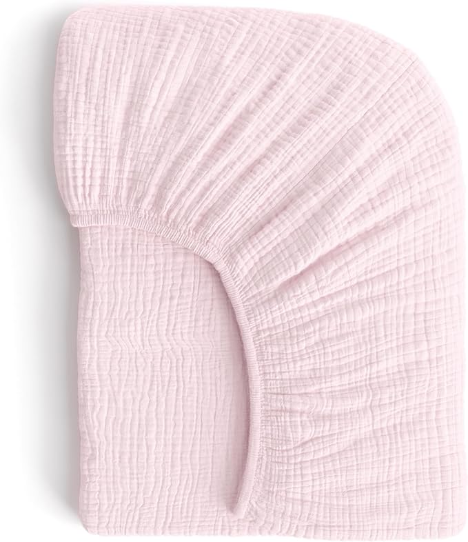 Muslin Crib Sheets, 100% Organic Cotton, Breathable and Ultra-Soft, Standard Crib Sheet Mattress (28"x 52") for Girls and Boys, Neutral Fitted Baby Crib Sheet (Light Pink)