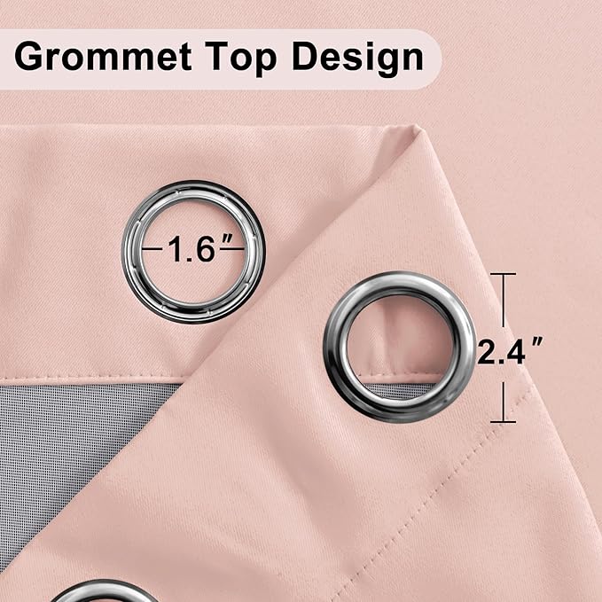 XWZO Total Blackout Curtains 84 Inches Long 2 Panels with Tiebacks - Heat and Full Light Blocking Thermal Insulating Window Panels with Grommets for Bedroom/Nursery, Blush Pink, W42 x L84, Set of 2