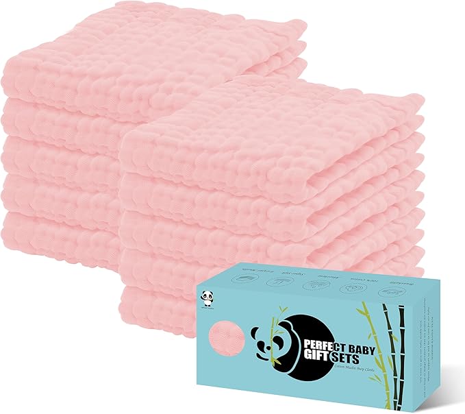 HIPHOP PANDA 10 Pack 6-Layers Muslin Burp Cloths Large - Durable 100% Cotton - Baby Essentials Extra Absorbent and Soft Boys & Girls Rags for Newborn Registry (Pink, 20" X10")