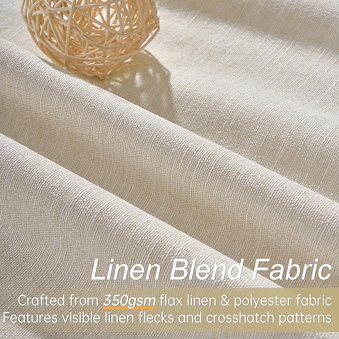 Topfinel Beige Linen Blackout Curtains 84 Inch Long, Modern Black Out Curtains for Bedroom Windows Treatments, Cream Heat & Cold Blocking Back Tab Pleated Drapes for Living Room 2 Panels Cottage 7 FT