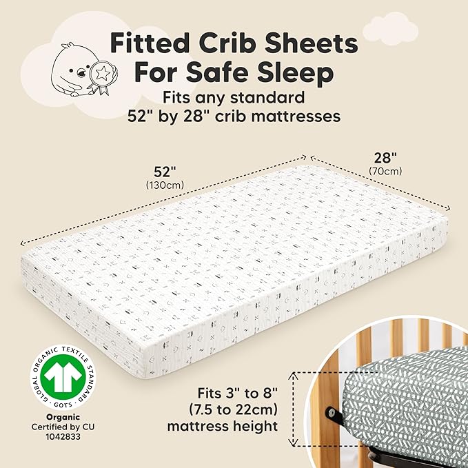 KeaBabies 2-Pack Muslin Crib Sheets for Boys, Girls - 100% Organic Cotton Fitted Baby Crib Mattress Sheet, Soft Breathable Standard Toddler Bed Cover Bedding Set, Neutral, Durable 52x28 (Nordic)