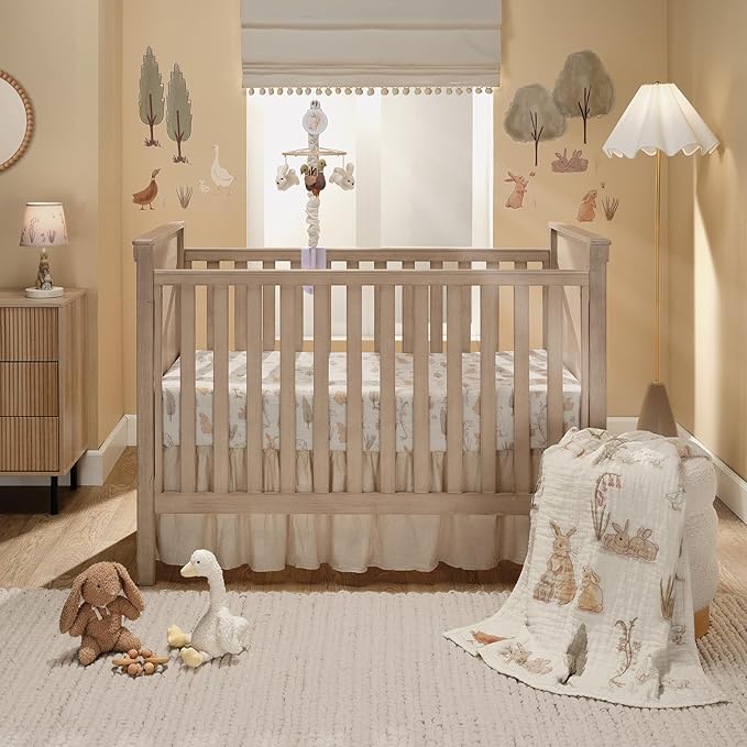 Lambs & Ivy Signature Bunny Hop Organic Cotton Muslin Baby Fitted Crib Sheet