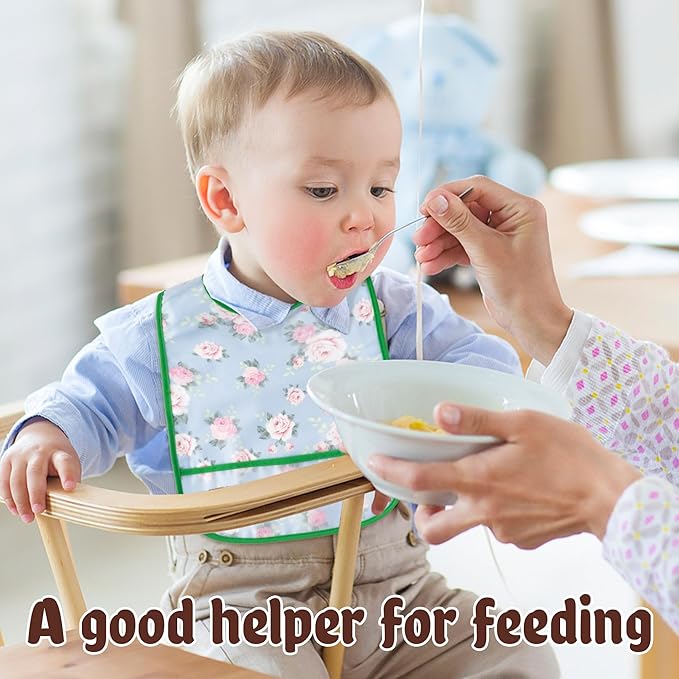 R HORSE 5Pcs Baby Bibs Set Toddler Bibs with Crumb Catcher Pocket & Snap Button Waterproof Baby Feeding Bibs for 6-24 Months