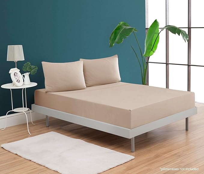 100% Cotton Fitted Sheet Only - Deep Pocket up to 16inch - All-Around Elastic - T-Shirt Fabric Jersey Knit - Extra Soft - Easy Fit - All Season - Comfy (Beige, Full)