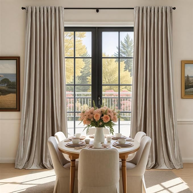 PRIMROSE Blackout Taupe Velvet Curtains 102 inch Long for Living Room,2 Panels Liner Rod Pocket Back Tab Thermal Window Curtain Drapes Room Darkening Heavy Decorative Curtains for Bedroom