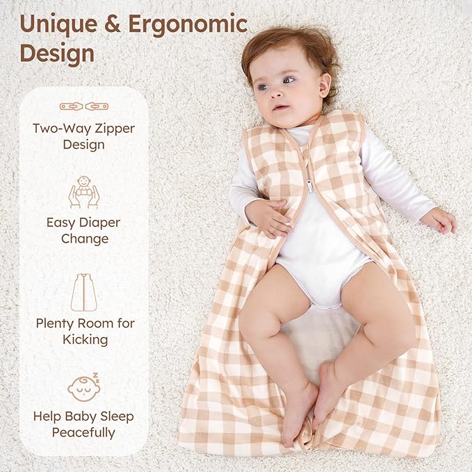 Unnivoll Baby Sleep Sack 18-24 Months 3 Pack 100% Cotton Lightweight 0.5 TOG Wearable Blanket Baby Sleep Bag with 2-Way Zipper for Newborn Infant Orange Flowers & Plaid