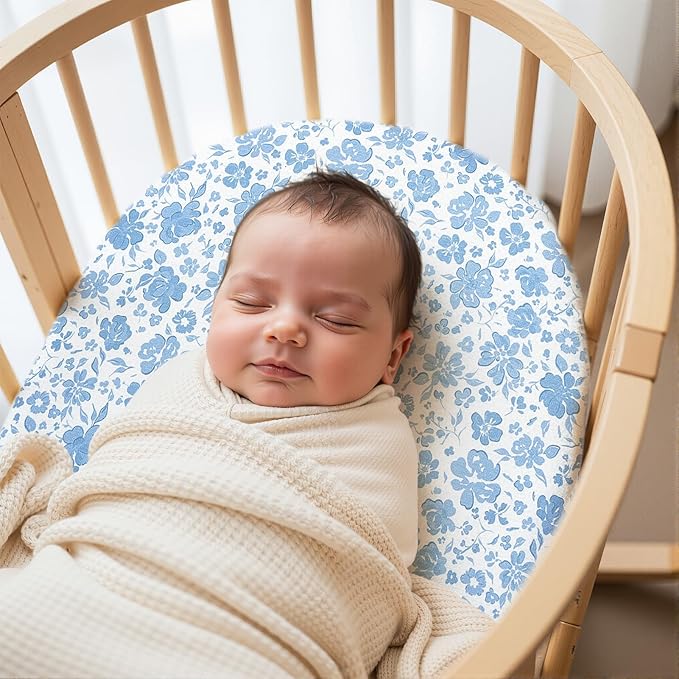 FIOBEE Baby Bassinet Sheets for Girls Boys 2 Pack Waterproof Bassinet Mattress Elastic Fitted Crib Sheets Universal Fit for Hourglass Oval and Rectangle Bassinet Sheet, Blue