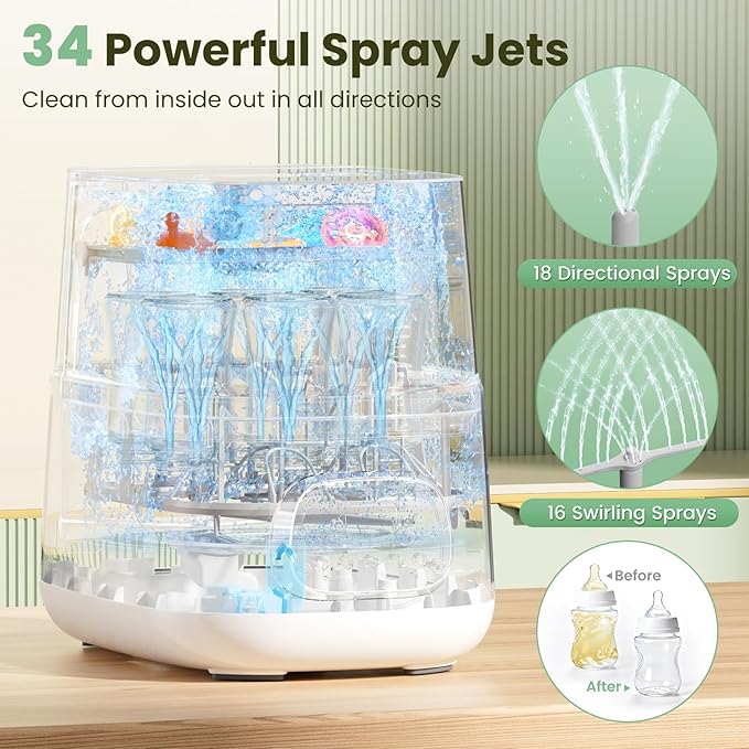 MOLWAY【Upgraded】Baby Bottle Washer, Sterilizer and Dryer, All-in-One Pro Cleaning Machine for Bottles, Pump Parts & Baby Essentials, Effortless Care, Replaces Hand Washing