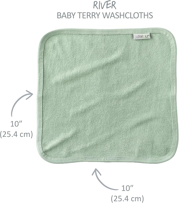 River 10-Pack Baby Terry Washcloths 100% Organic Cotton Absorbent for Baby and Toddler Boys & Girls, Seafoam Terra Rainbow, One Size