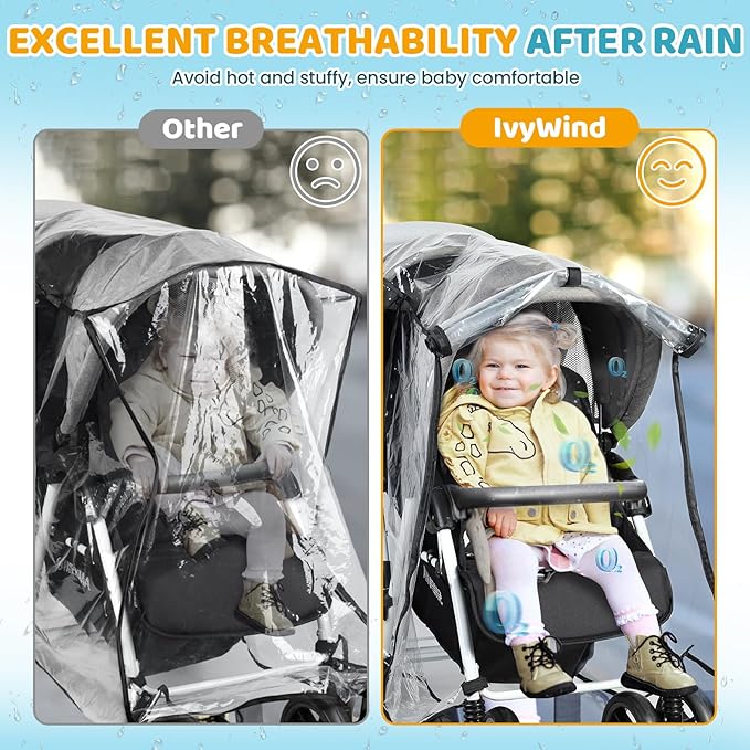 IvyWind Stroller Rain Cover for Double Tandem Stroller, Universal Size Weather Shield for Stroller, Breathable Double Stroller Cover for All-Weather Protection from Rain Snow Dust