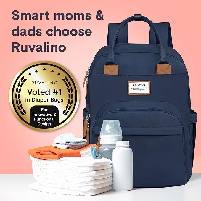RUVALINO Diaper Bag Backpack-Multifunction Baby Travel Bag with Changing pad, Insulated Bottle Holders & Pacifier Case, Large Capacity, Waterproof, Peacock Blue