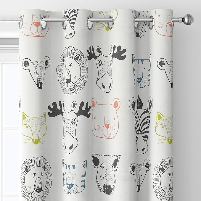 Kids Blackout Curtains,Room Darkening Blackout Curtains Forest Animal Lion Tiger Fox Zebra Deer Thermal Insulated Tie Up Curtain 52x84inch(132x213cm)