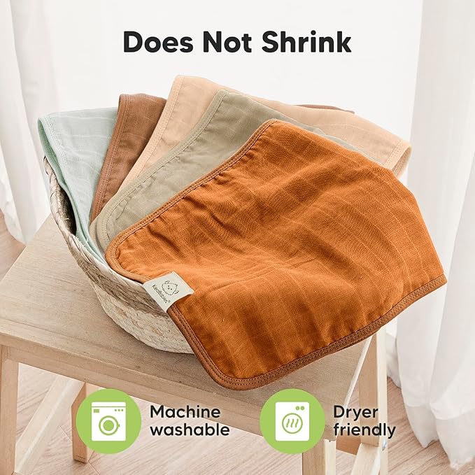 KeaBabies Cotton Muslin Burp Cloths Baby Boy, Girl - 5-Pack Soft & Absorbent Burping Cloth for Babies, Large Baby Towels & Washcloths for Newborn, Spit Up Rags, No Shrink, 20x10 (Spice)