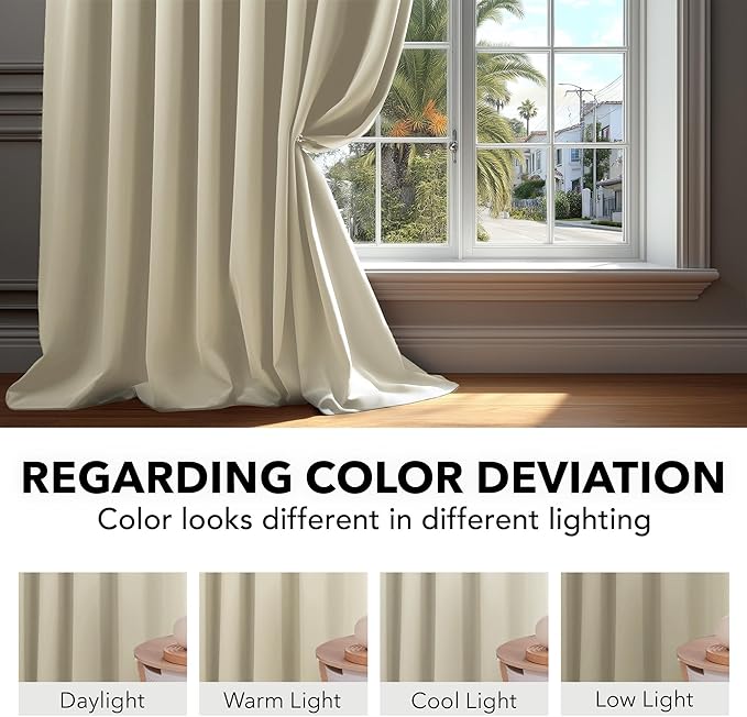 Deconovo Blackout Curtains, Thermal Insulated, W52 x L95 2 Panels, Back Tab, Machine Washable, Room-Darkening Drapes for Bedroom/Living Room Light Beige