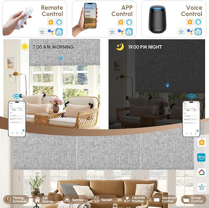 Kincmo No Drill Motorized Blinds with Remote, 100% Blackout Roller Shades for Windows, Custom Electric Blinds Compatible with Alexa, Apple Homekit, Google Home (100% Blackout Mist Twilight)