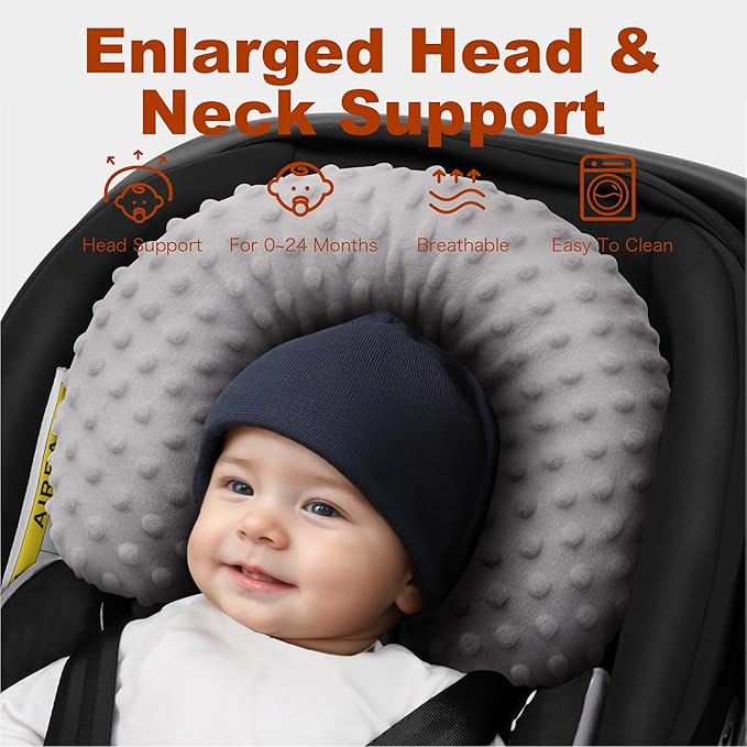 Pro Goleem Infant Car Seat Head Neck Body Support, Ultra-Soft Minky and Microfiber Newborn Car Seat Strap Pads, Perfect for Stroller, 2-in-1 Reversible, for Boys and Girls, Gray