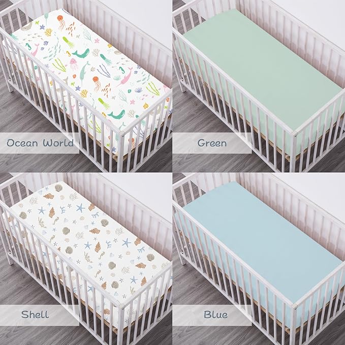 Bimocosy Crib Sheets 4 Pack, Baby Crib Sheets Fitted for Boys and Girls Breathable & Snug Fit, Soft Toddler Bed Sheets for Standard Crib Mattress Nursery Daycare Essentials, Ocean Friends