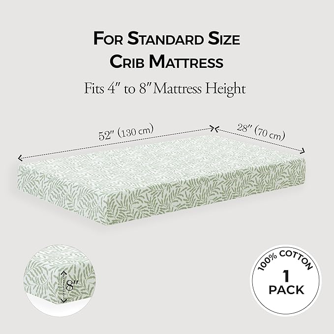 Dreamology Standard Muslin Crib Sheets,100% Cotton Muslin Crib Sheet,1 Pack, Baby Crib Sheet Girls, Boys, 100% Cotton Crib Sheets Fitted, 52x28 Crib Mattress Sheets, Muslin Sheets | Leaves