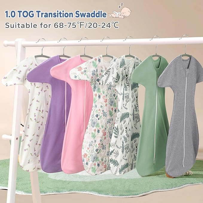 ZIGJOY Baby Transitional Swaddles for Newborns: 0.5 Tog Arms Up Sleep Sack 3-6-12 Months Soft Cotton Shark Fin 2 Way Zipper