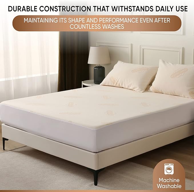 Waterproof Organic Mattress Protector Full Size – Soft Organic Cotton Top – Noiseless & Breathable 250 GSM Pad Cover – Deep Pocket Fitted Design