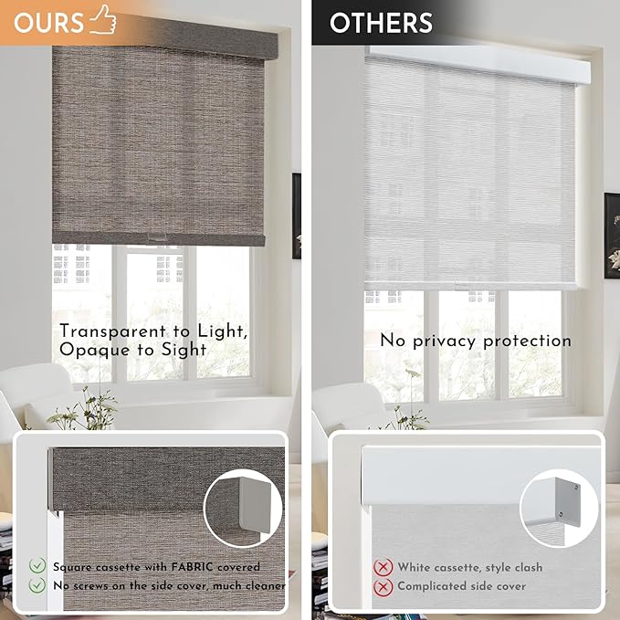 Persilux Light Filtering Roller Shades for Indoor Window Blinds,Cordless,Linen Fabric,Thermal Insulated Fabric UV Protection Shades for Home,Office,Bedroom,Door,Light Filtering-Stone Grey,Custom Size