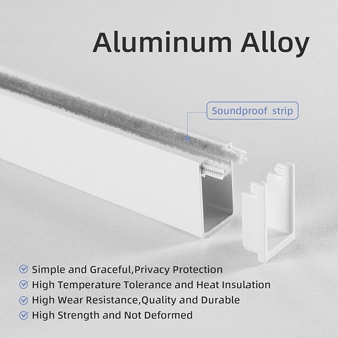 ZSTARR U Channel Aluminium Alloy Light Blocking Strips for Roller Blinds Light Gap Blockers Window Shades Side Rail Tracks Bedroom Sleep Nursery (White,58",2Pcs)
