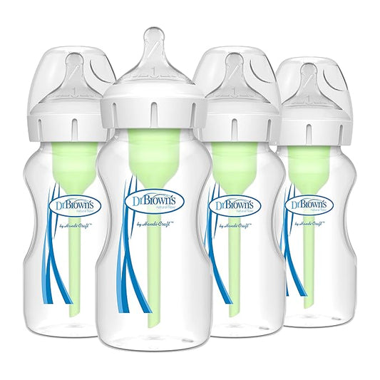 Dr. Brown's Natural Flow Anti-Colic Options+ Wide-Neck Baby Bottles 9 oz/270 mL,with Level 1 Slow Flow Nipple,4 Count,0m+ (Pack of 6)