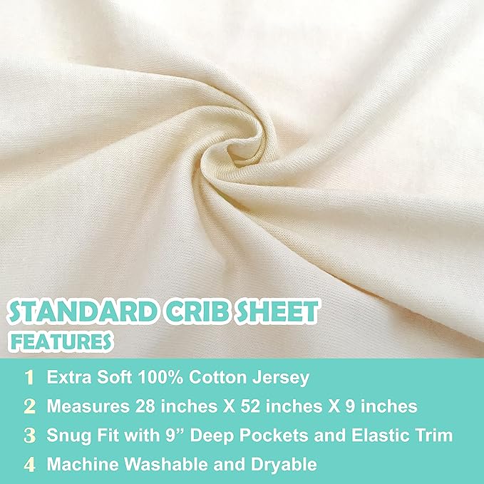 American Baby Company 2 Pack 100% Natural Cotton Fitted Crib Sheets 52" x 28" - Soft, Breathable, Hypoallergenic & Gentle Toddler Bed Sheets, Cream, Neutral for Boys & Girls