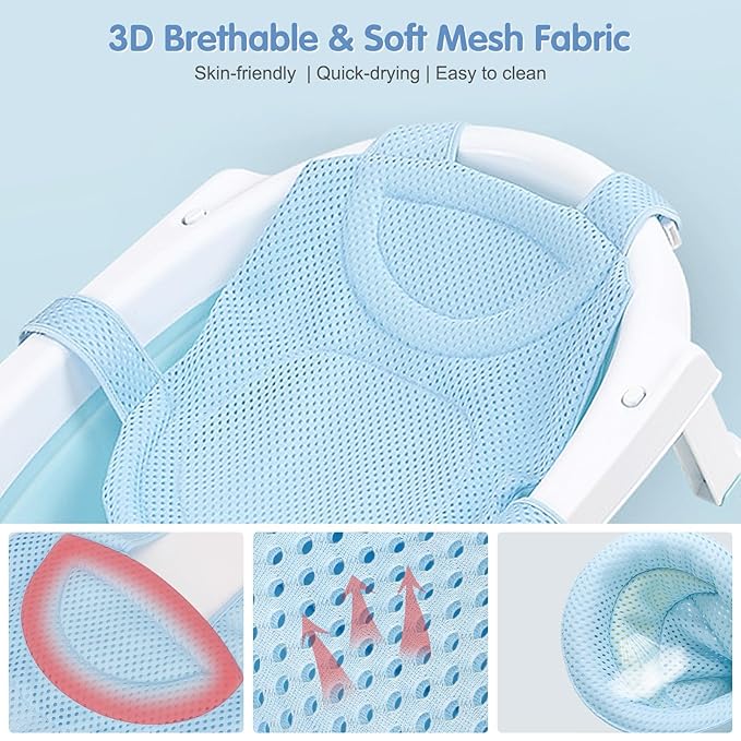 Colorlife Baby Bath Seat Support Net Infant Bathing Seat Support Mat, Adjustable Comfortable Non-Slip Five-Pointed Baby Shower Net Bathtub Sit Up Mesh for Newborn 0-12 Months-Blue(No Bathtub)