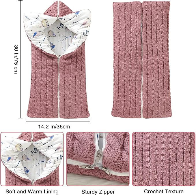 Yanmucy Baby Swaddle Blanket Multifunction Wrap Knitted Sleeping Bag Newborn Baby Receiving Blankets Stroller Wrap for 0-12 Months (Pink)