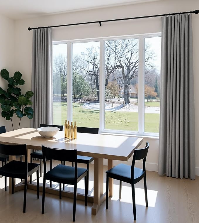 INOVADAY 100% Blackout Curtains for Bedroom, Black Out Curtains 90 Inch Long, Clip Rings Linen Blackout Drapes, Thermal Insulated Room Darkening for Living Room, 2 Panels - Stoic Gray,W50xL90