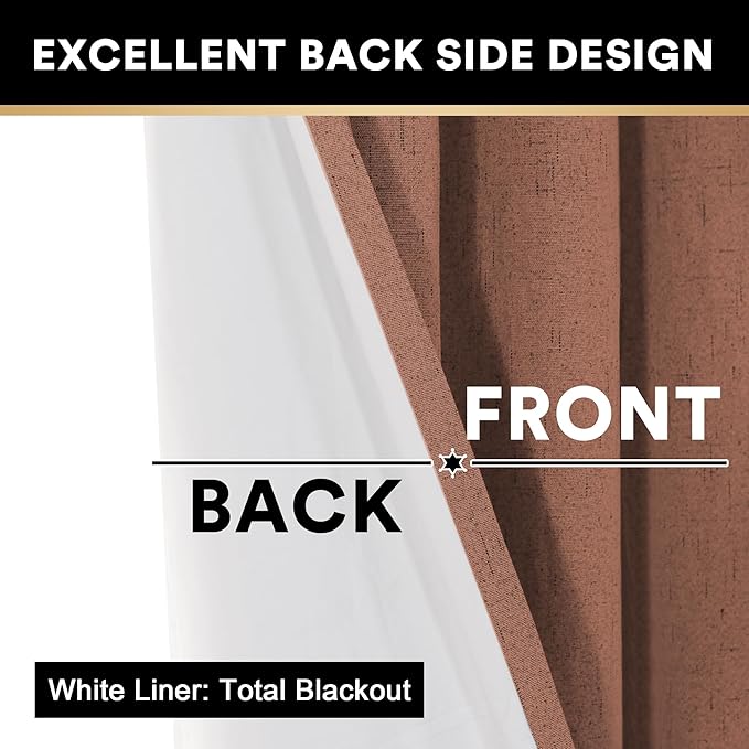 PrinceDeco Blackout Curtains for Bedroom 96 Inches Long Linen Look Curtains for Living Room Black Out Curtains Room Darkening Thermal Curtains with White Liner Backing for Nursery Decor,Washed Spice