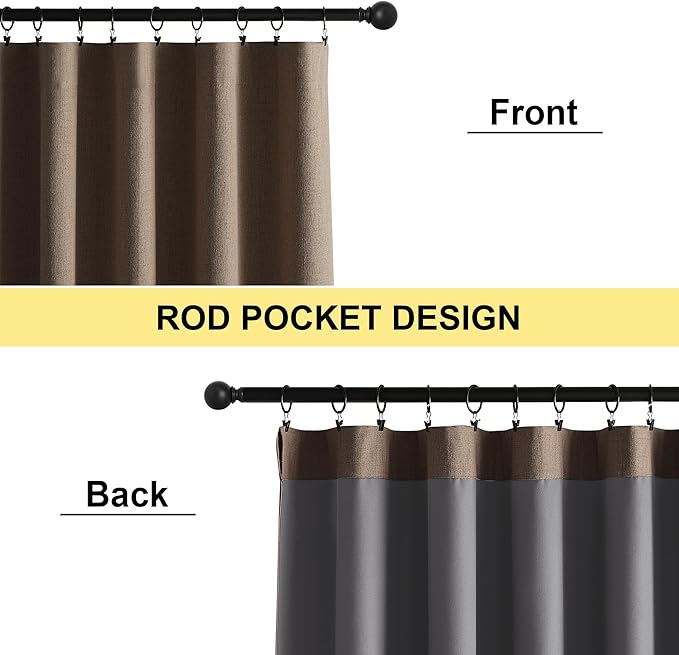 NICETOWN Coffee Vintage Faux Linen 100% Blackout Curtains, Set of 2, 42 x 36 Inches, Rod Pocket Thermal Insulated & Noise Reducing Drapes for Living Room, Bedroom, Nursery, French Decor