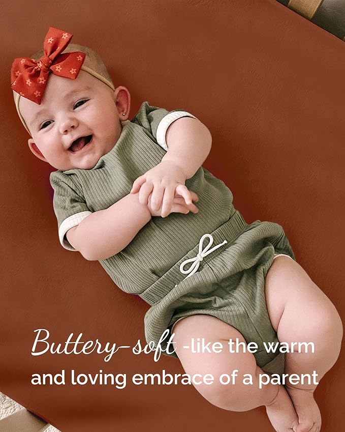 Bassinet Fitted Sheets for 4moms Mamaroo Sleep Bassinet - Fits 18 x 30 Inch Oval Bassinet Mattress - Buttery Soft, Premium Stretchy Jersey Sheets - Burnt Orange+Mustard Yellow+ Gray, 3 Pack