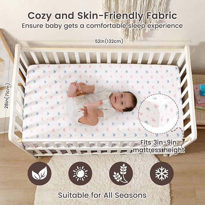 david's kids 3 Pack Fitted Crib Sheets, Ultra Soft Breathable Comfortable Baby Sheet Set for Boys Girls Neutral, 28x52 Inch Fits Standard Crib and Toddler Mattresses, Floral & Butterfly