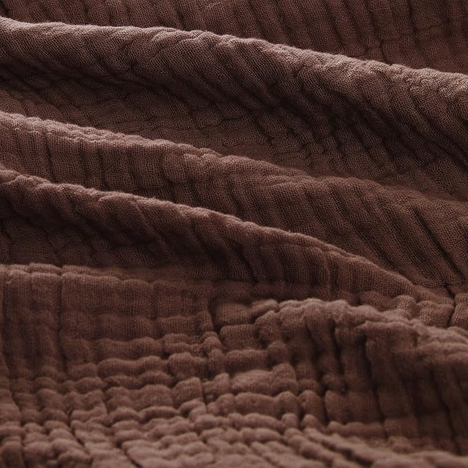 Carriediosa 100% Cotton Muslin Throw Blanket 50" X 70" Throw XL Size，4-Layers Summer Gauze Throws for Bed Couch，Soft Lightweight Breathable Linen Blankets Bedspread for Adults All Season，Dark Brown