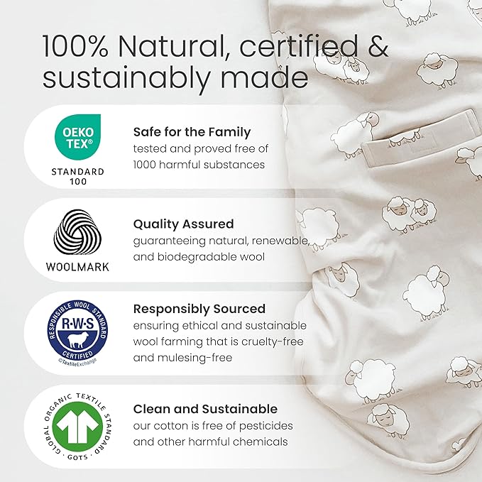 Woolino Merino Wool & Organic Cotton Baby Sleep Sack 2-24 Months – Ultimate 4-Season Baby Sleeping Bag, Universal Size Wearable Blanket, 2-Way Zipper & Adjustable Fit, Year-Round Use - Strawberry