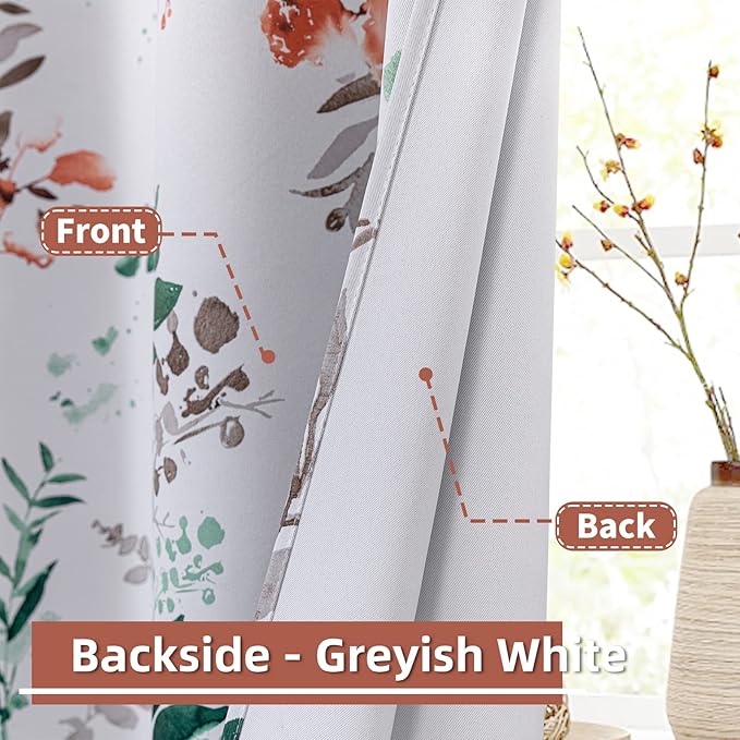 MYSKY HOME Fall Kitchen Curtains 45 Inch Long Floral Blackout Curtains for Room Darkening Thermal Insulated Panels Light Blocking Grommet Rustic Curtains for Dormer Window, 52" Wide, 2 Panels, Orange