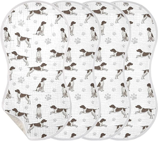 Qinllo 4 Pack Muslin Burp Cloths German Dogs White Cotton Baby Burp Cloths Extra Absorbent and Soft Thick Burping Cloth for Baby Boys Girls 22x11 Inch