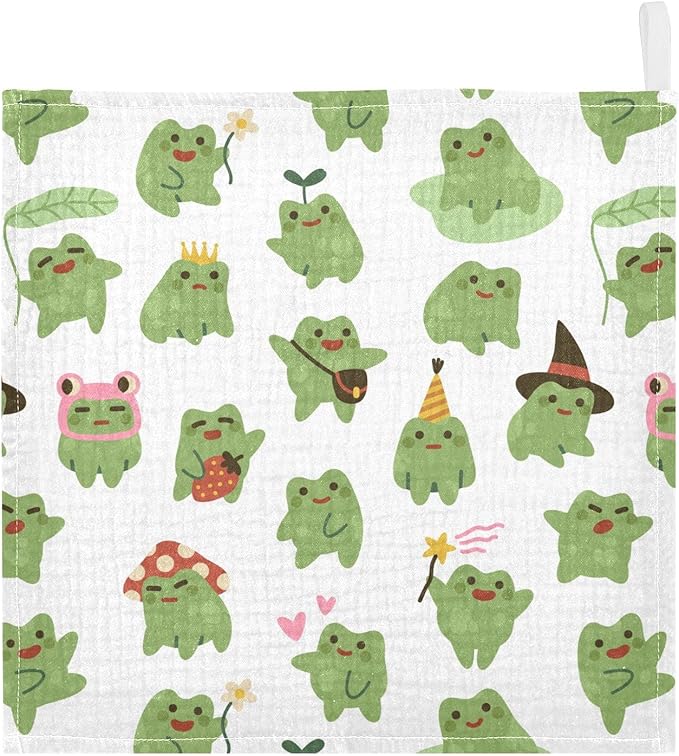Cute Toads Frogs Baby Muslin Washcloths Soft Face Towel for Newborns, 11.8 X 11.8 Inch, 5 Pack