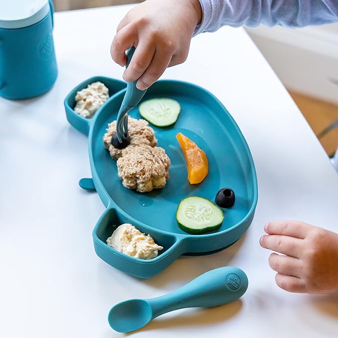 Tum Tum Baby Cutlery with Case, Silicone Spoon & Fork Set, Self Feeding Cutlery, 6+ Months, Blue