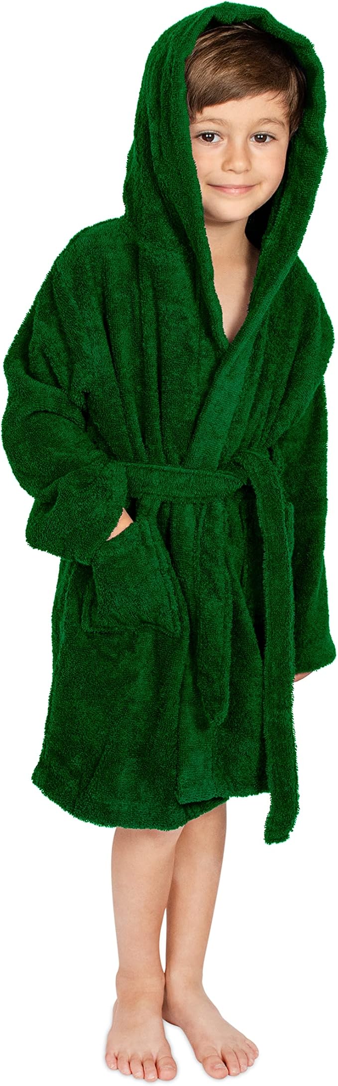 BAGNO MILANO Kids Organic Turkish Cotton Hooded Beach Cover-Up Towel, GOTS Certified, for Boys and Girls (Dark Green, 13-15 Years)