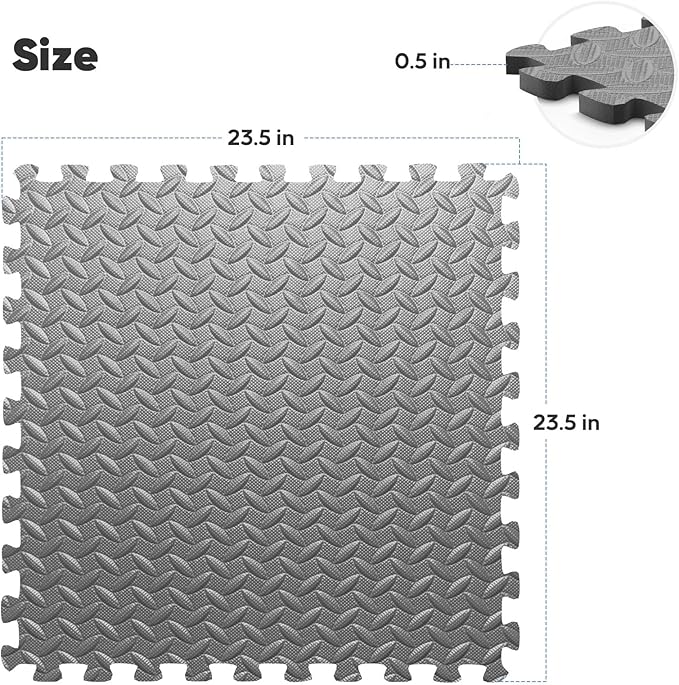 Home Gym Mat, Puzzle Exercise Mat, EVA Interlocking Foam Floor Tiles for Home Workout Equipment and Kids' Play Areas - Blue, 24 in x 24 in x ½ in - (Grey, 24 Pack, 96 SQ FT)