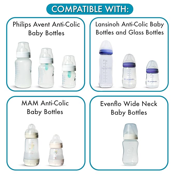 Sippy Spout Nipples for Philips Avent Anti-Colic Baby Bottles, Lansinoh, MAM & Evenflo Wide-Neck Baby Bottles, 4-Count, Soft Spout, Food Grade Silicone, Variable Flow, Spill-Proof, BPA-Free, 4+ Months