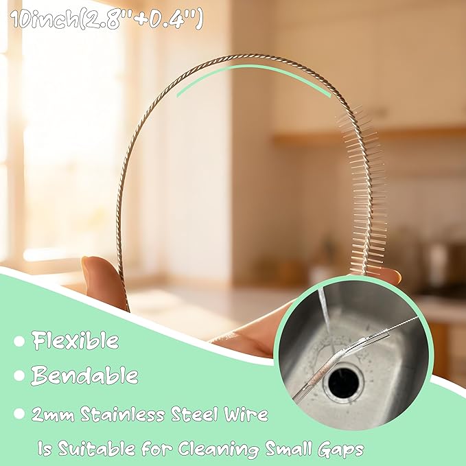 Straw Brush Cleaner Set,Straw Cleaner Brush Long 10 Inch,Straw Cleaner with 2mm and 3mm Thick Stainless Steel Wires, Heavy-Duty Straw Cleaning Brush for Baby Bottles(6-Pack).