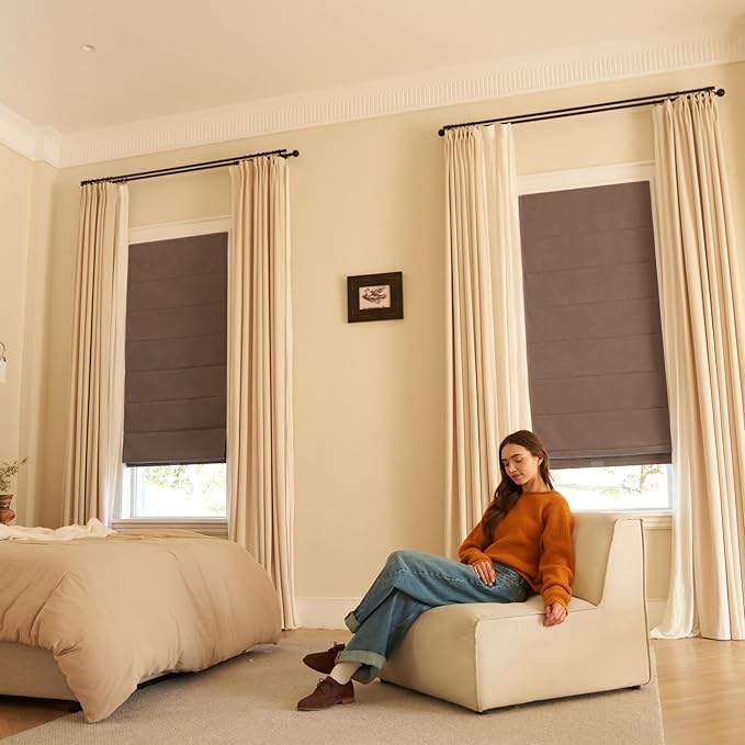 Blackout Roman Shades Cordless for Windows, Pull Down Window Shades Blinds with Heavy 430GSM Chenille & White Backing & Thermal Insulated & Hidden Cords, 20x64 Inches (Charcoal Gray)