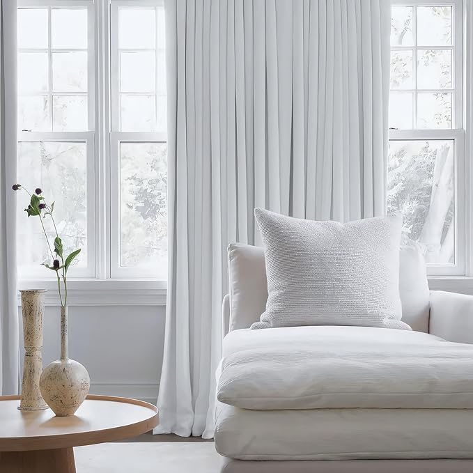 FMFUNCTEX 100% Blackout White Window Curtains for Living Room Bedroom Total Light Blocking Curtain Draperies for Living Room Thermal Insulated Window Treatment Set 50x63 2pcs