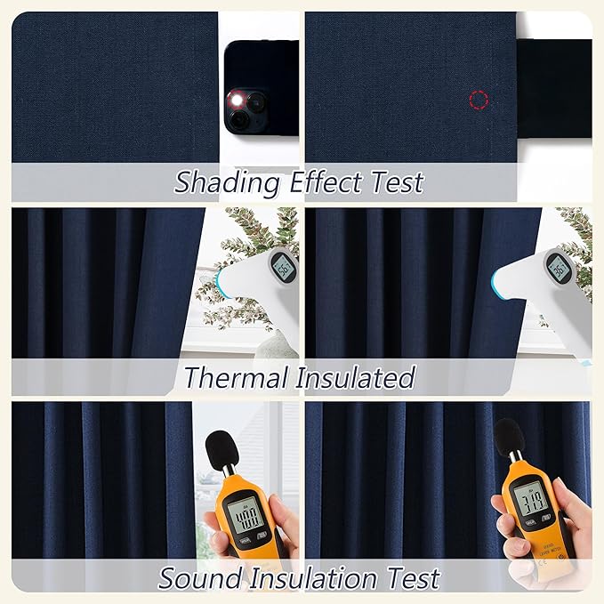 Guken Navy Blue 100% Blackout Curtains 96 Inch Length 2 Panels Set for Living Room Bedroom Back Tab Thermal Insulated Black Out Linen Drapes Room Darkening Window Curtains 96 Inches Long
